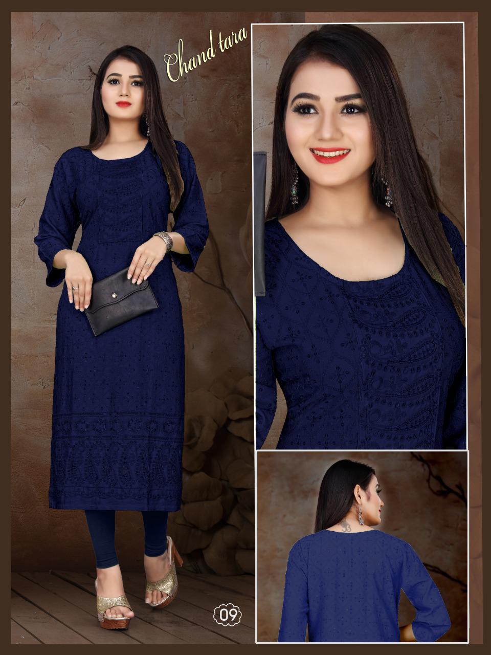 Aagya Chand Tara Regular Wear Rayon Designer Kurti Collection